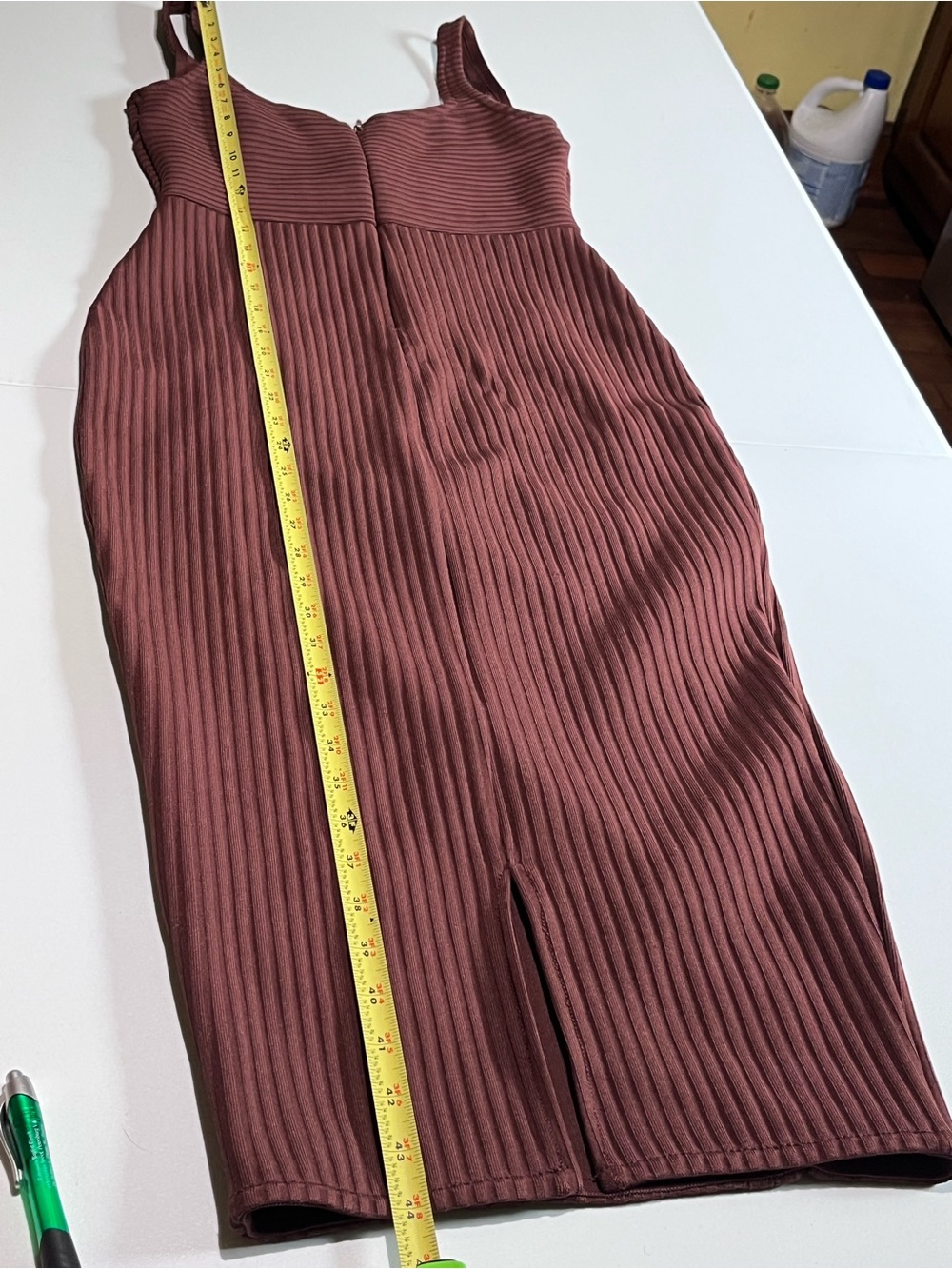 Sleeveless Lace-Up Ribbed Midi Body-con Dress in Chocolate Brown - Picture 6 of 7